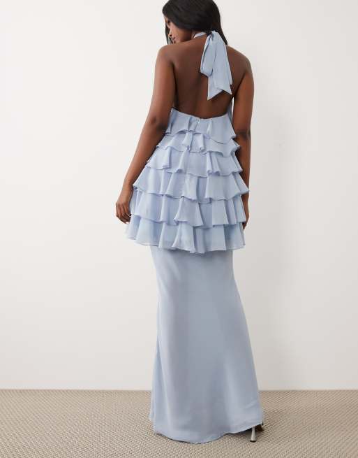 Wanderdoll Primrose chiffon sheer drape maxi skirt co-ord in powder blue, 2 of 5