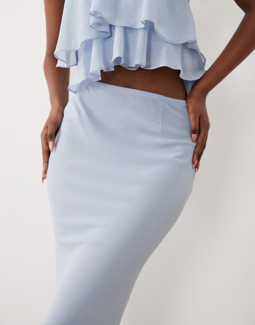 Wanderdoll Primrose chiffon sheer drape maxi skirt co-ord in powder blue, 4 of 5