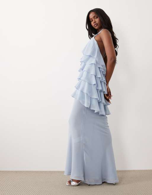 Wanderdoll Primrose chiffon sheer drape maxi skirt co-ord in powder blue, 5 of 5