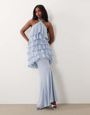 Primrose - Jupe longue d'ensemble drapée en mousseline transparente - Bleu poudré XL