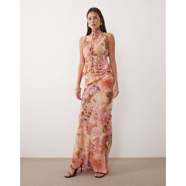 white christmas dresses Chiffon Bardot Cowl Neck Maxi Dress - Blush main image 1