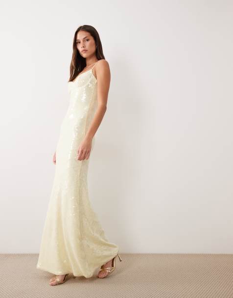 Wanderdoll Rhea cami cup detail sequin maxi dress in lemon - view 1