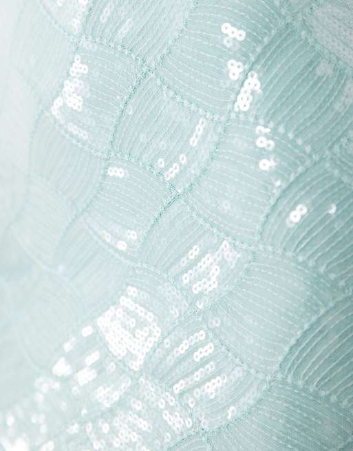 Wanderdoll – Rhea – Pailletten-Maxikleid in Türkis mit schmalen Trägern und Körbchendetail, 2 von 4