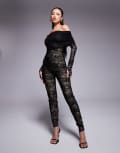 [Wanderdoll] Wanderdoll Riri lace bardot unitard in black L BLACK