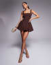 Wander Doll Sabrina tailored square neck side pleat mini dress in chocolate