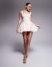 Wander Doll Sabrina tailored square neck side pleat mini dress in chocolate