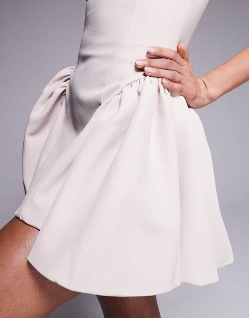 Wander Doll Sabrina tailored square neck side pleat mini dress in cream