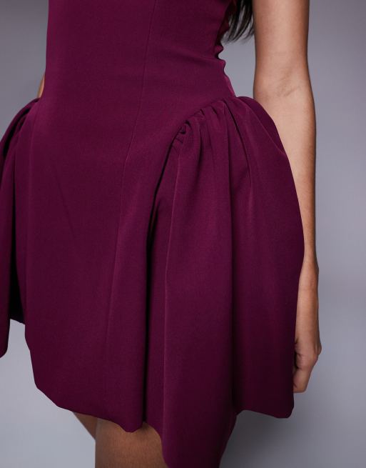 Wanderdoll Sabrina tailored square neck structured side pleat mini dress in cherry