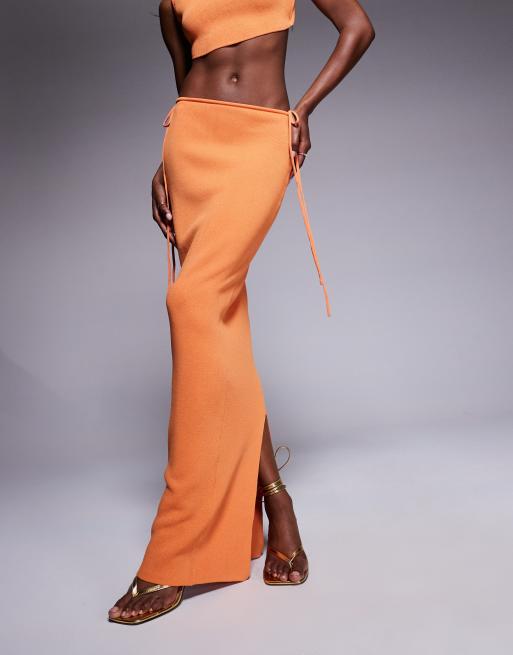 Wanderdoll Sienna fine knit maxi skirt in orange - part of a