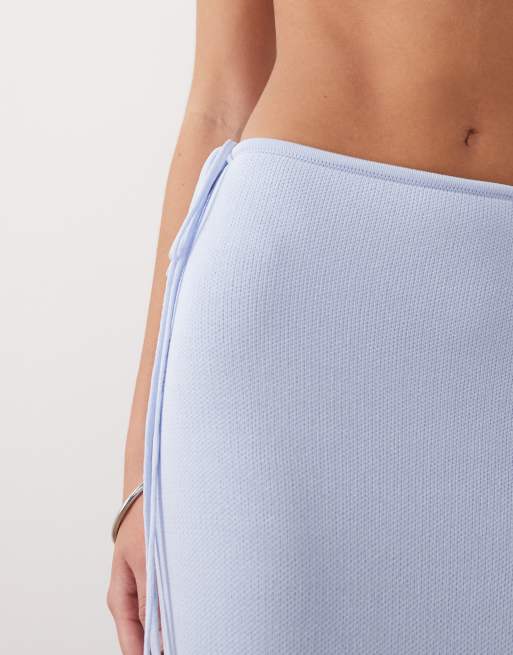 Wanderdoll Sienna fine knit tie side maxi skirt co-ord in baby blue, 4 of 5