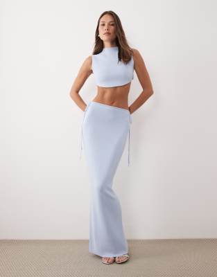 Wanderdoll - Sienna - Seitlich gebundener Maxirock aus Feinstrick in Babyblau, Kombiteil