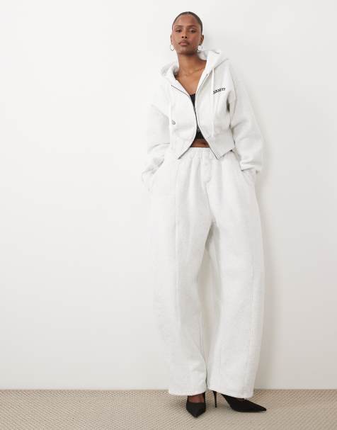 Wanderdoll Sloane premium barrel leg trackies in light grey marl (part of a set) - view 1