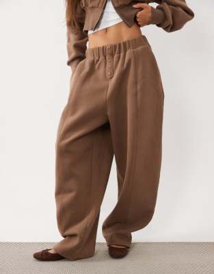 Wanderdoll Sloane Premium Cotton Blend Button Front Detail Barrel Leg Sweatpants In Brown