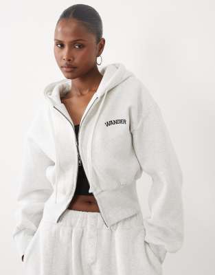 Wanderdoll Sloane Premium Cropped Zip Through Hoodie Co-ord In Grey