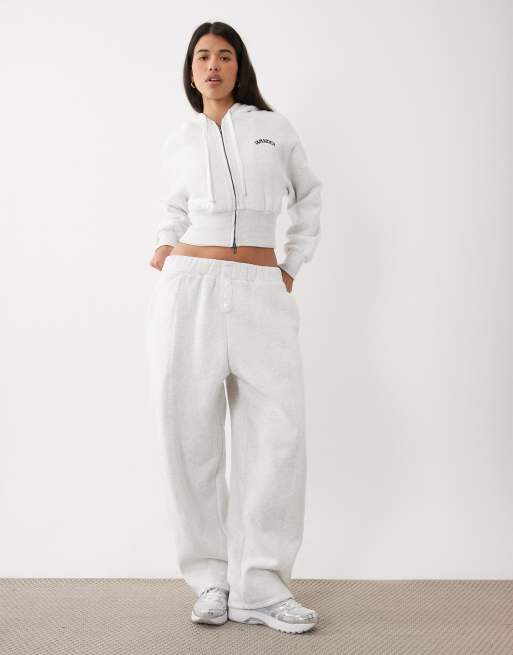 Wanderdoll Sloane premium cropped zip-through hættetrøje-sæt i lysegrå meleret, 2 af 4