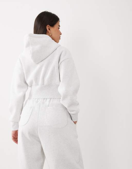 Wanderdoll Sloane premium kort huvtröja med dragkedja och set i ljusgrå melerad, 4 av 4