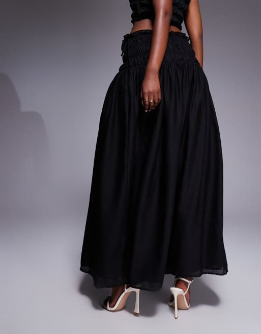 スカート VIVIANO / Tiered Skirt / Navy x Black GXIPO Midi Skirts for Women with Drawstring Long Midi Length