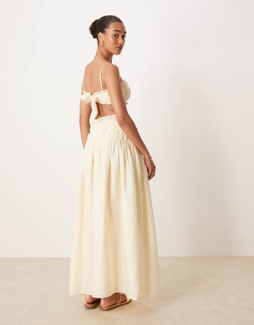 ★overdue flair★ DRAPED TURN OVER SKIRT_BEIGE Drape Slit Skirt Beige – Davis Active