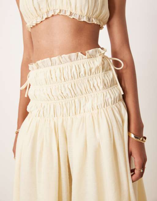 ★overdue flair★ DRAPED TURN OVER SKIRT_BEIGE Chân váy - Dark Beige Butterfly Organza Midi Skirt