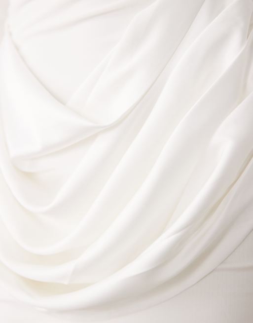 Wanderdoll Storm shoulder pad detail long sleeve satin drape waist mini dress white, 3 of 4