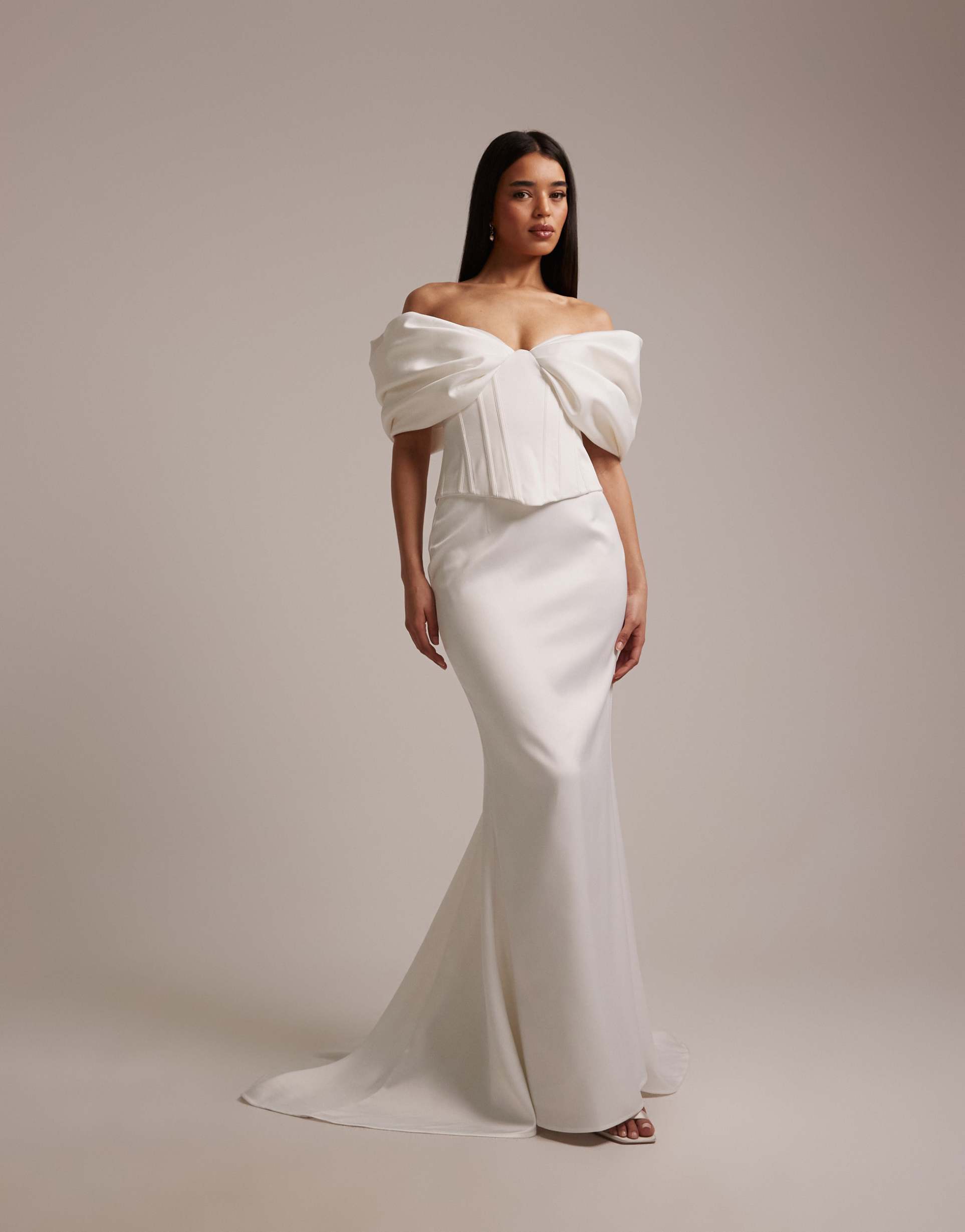 wanderdoll vivienne bridal heavy structured satin fishtail maxi skirt in white - part of a set