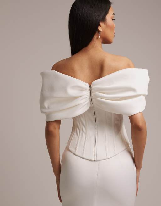Wanderdoll Vivienne Bridal heavy structured satin off shoulder