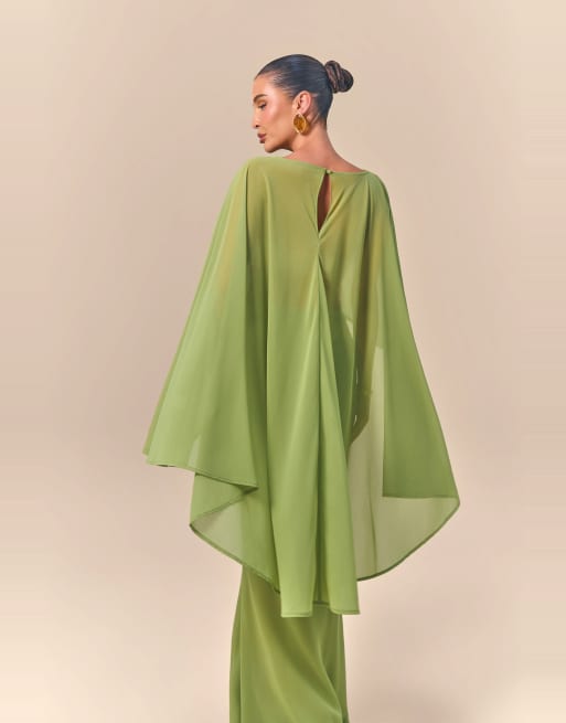 Wanderdoll x Emma Milton Primrose chiffon fishtail maxi skirt in chartreuse, 2 of 4