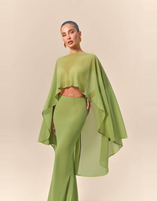 Wanderdoll x Emma Milton Primrose chiffon fishtail maxi skirt in chartreuse, 4 of 4