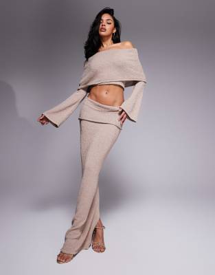Wanderdoll Yasmin Boucle Dramatic Foldover Flared Sleeve Top In Neutral