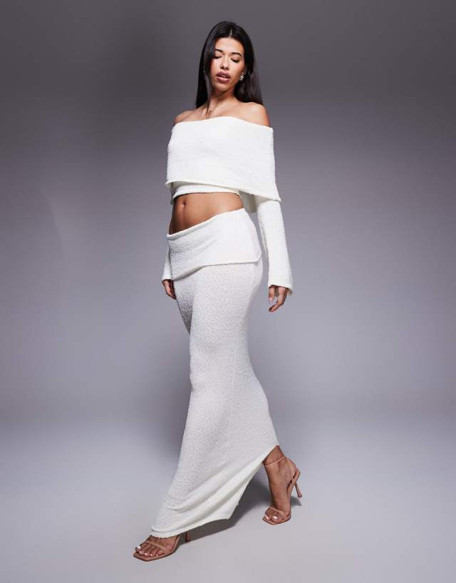 NKNIT bouclé KNIT king skirt & mini tops Wanderdoll Yasmin boucle knit dramatic foldover maxi skirt in