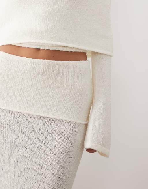 Wanderdoll Yasmin boucle knit dramatic foldover maxi skirt in cream - part of a set, 3 of 5