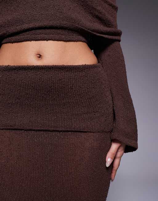 Wanderdoll Yasmin boucle knit dramatic foldover maxi skirt in dark