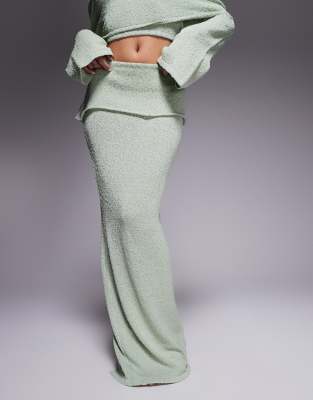 Wanderdoll Yasmin Boucle Knit Dramatic Foldover Maxi Skirt In Green