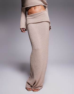 Wanderdoll Yasmin Boucle Knit Dramatic Foldover Maxi Skirt In Neutral