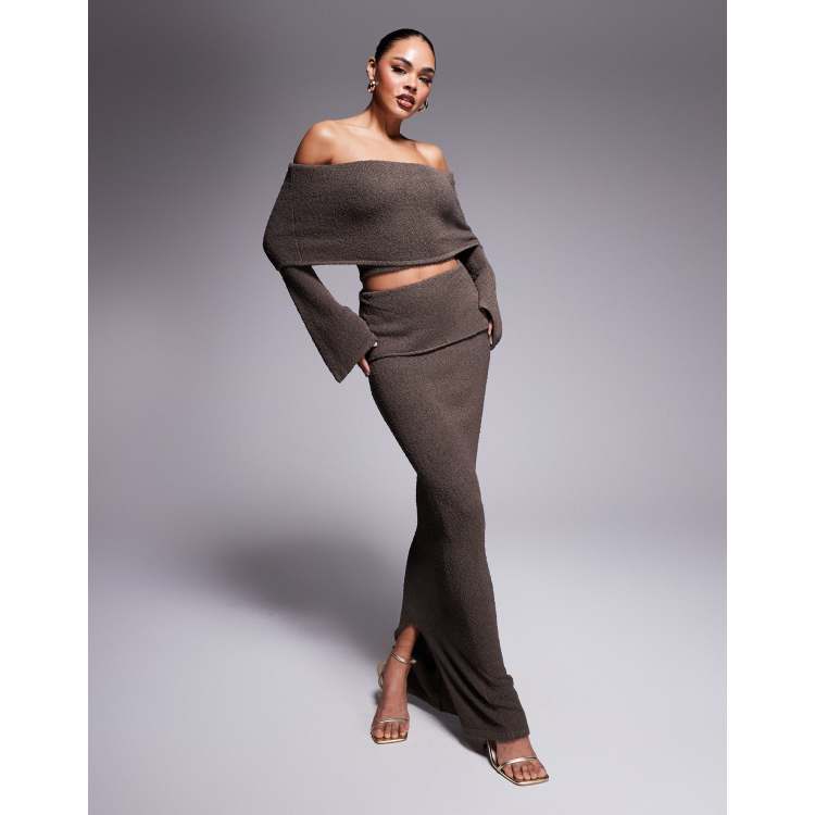 Wanderdoll Yasmin boucle knit extreme foldover top and maxi skirt