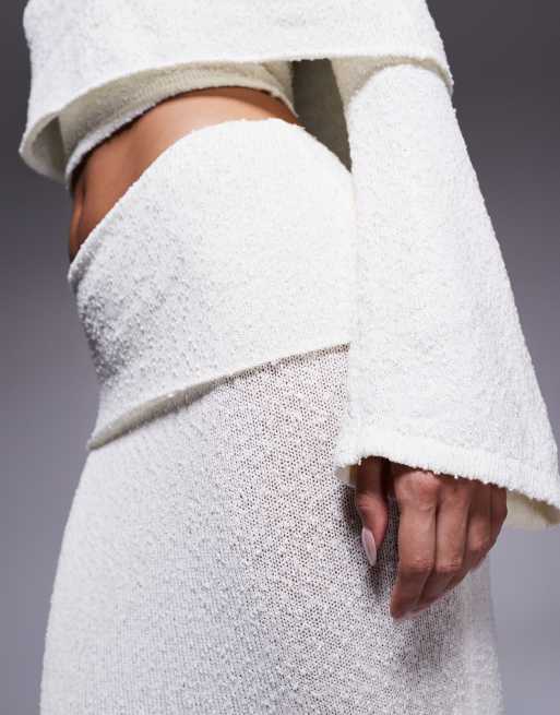 Wanderdoll - Yasmin - Cremehvid maxinederdel med dramatisk fold i boucle-strik - Del af sæt, 3 af 5
