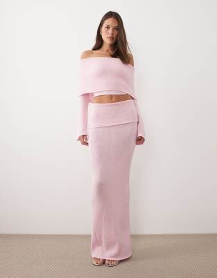 Yasmin - Jupe longue d'ensemble en maille bouclée avec rabat oversize - Rose tendre S
