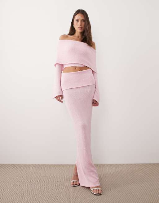 Wanderdoll - Yasmin - Top in maglia bouclé rosa confetto con maniche svasate e scollo con ampio risvolto in coordinato, 2 di 4