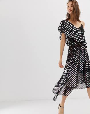 mixed polka dot midi dress warehouse