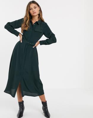 dark green shirt dress