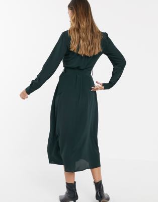 warehouse check midi shirt dress