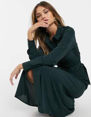 warehouse check midi shirt dress