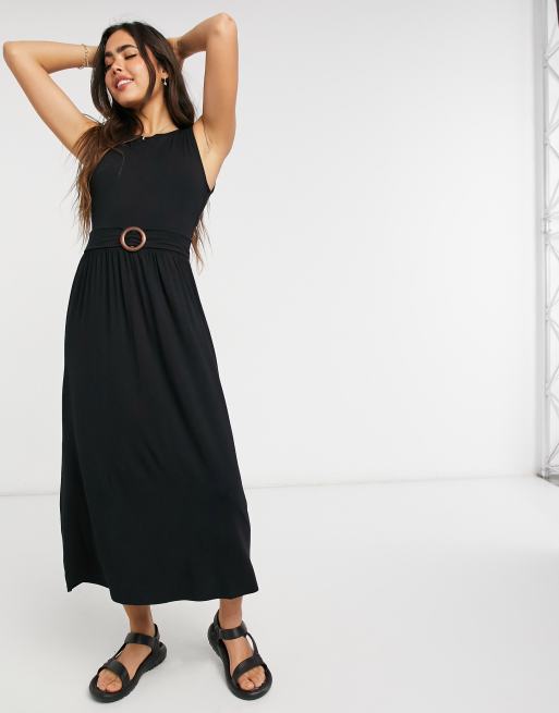 Warehouse Belted O Ring Midi Dress In Black Asos