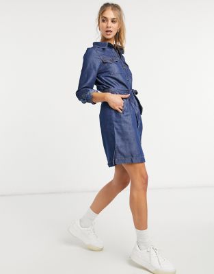 Utility Belted Denim Button-Down Shirt Dress