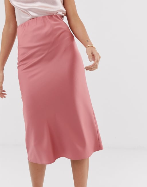 Warehouse bias cut on sale midi skirt in pink