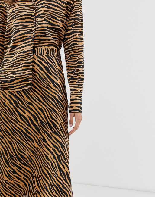 Warehouse bias cut midi skirt in tiger on sale print