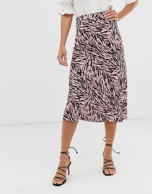 Warehouse bias cut midi skirt in zebra 