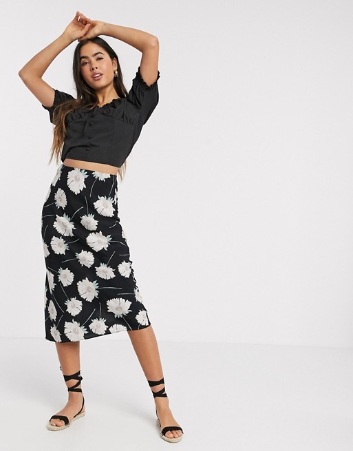 Warehouse bias cut skirt in floral