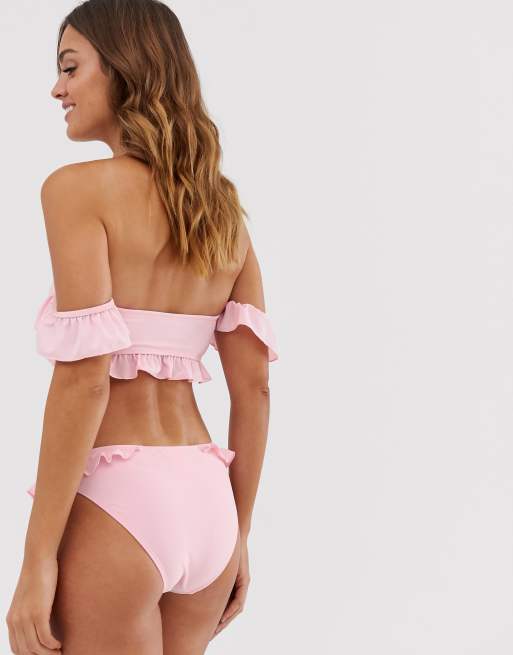 Warehouse bikini bottoms with frill detail in pale pink, 2 of 4