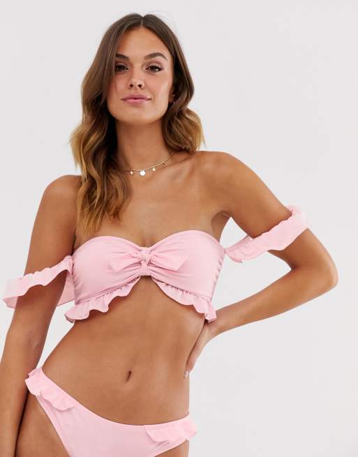 Warehouse – Schulterfreier Bikini in Blassrosa, 2 von 3